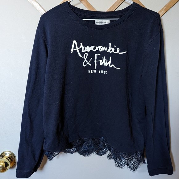 Abercrombie & Fitch Sweatshirt with Lace Accents | Navy | Large - Picture 1 of 4